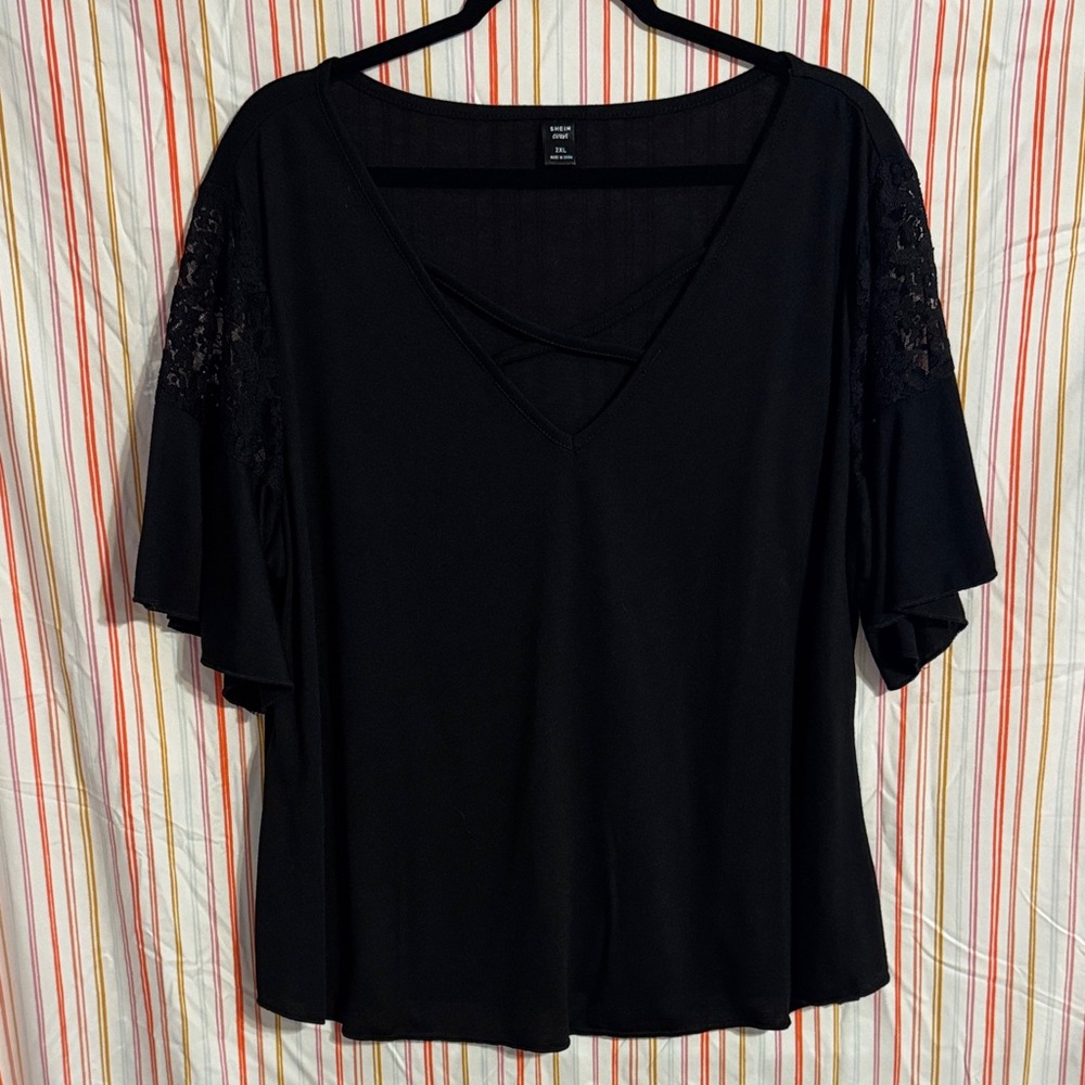 SHEIN Black Lace Sleeve Blouse